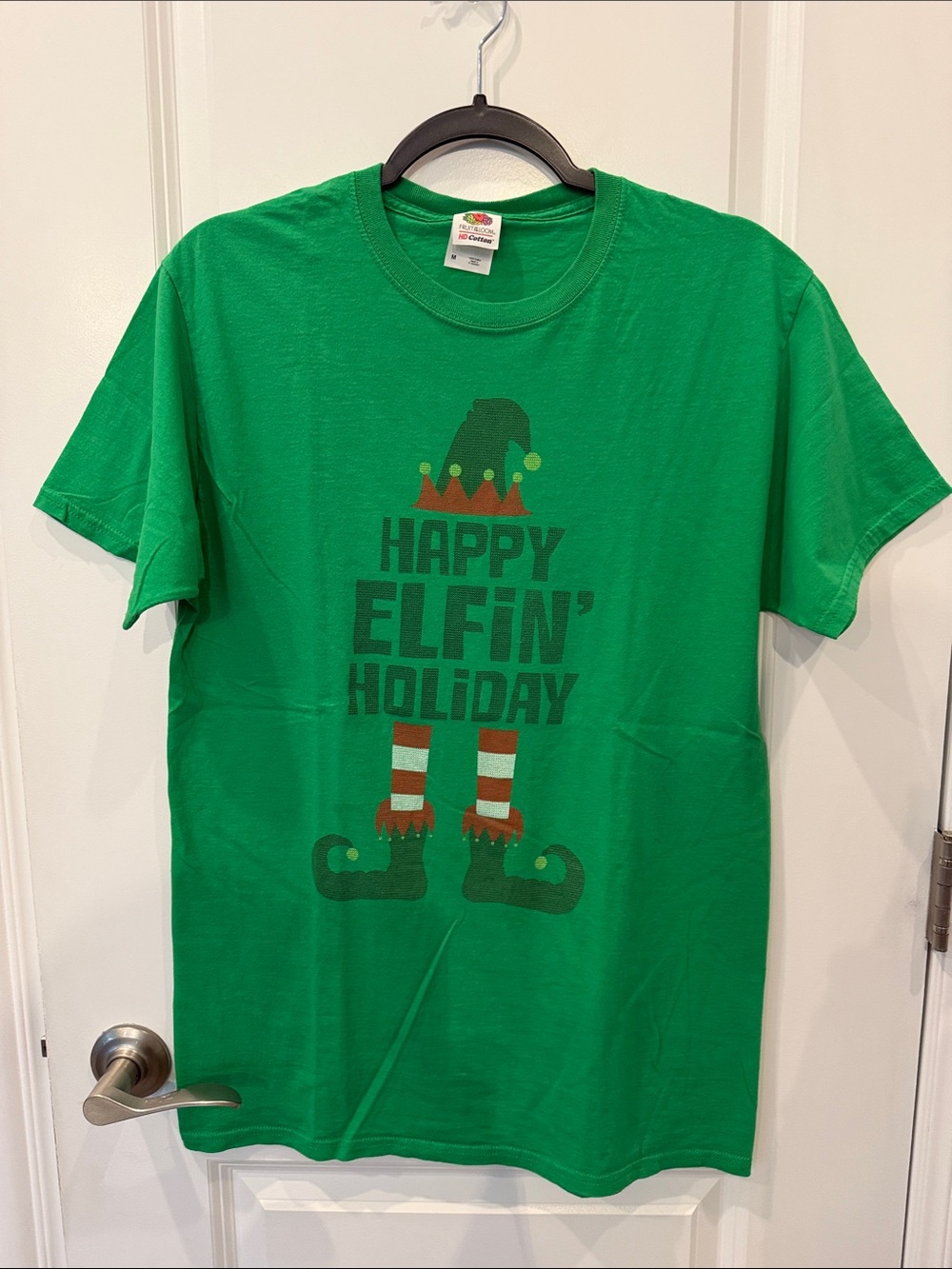 Fruit of the Loom Green "Happy Elfin' Holiday" Graphic Tee